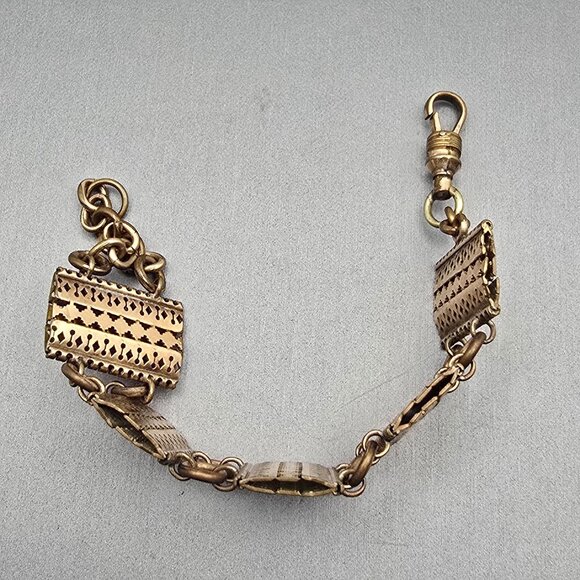 VTG Solid Copper Panel Link Bracelet 7" Geometric Cutout Designs Hook Clasp 50s - Picture 5 of 14